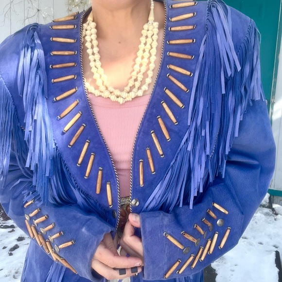 EUC Tribe American Leather Fringe Jacket With Coin and Bead Detail Fringe Tassel - Picture 4 of 10